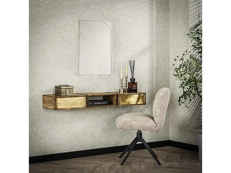 Coiffeuse en laiton - Manguier massif noir - 123 cm de large