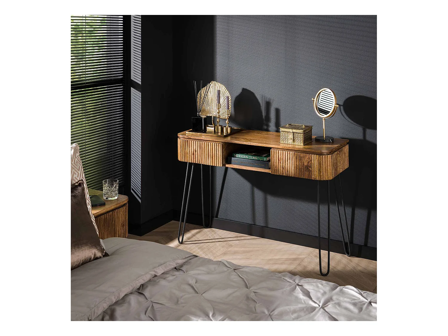 Coiffeuse Wave - 2 tiroirs - Bois de manguier - Couleur sable