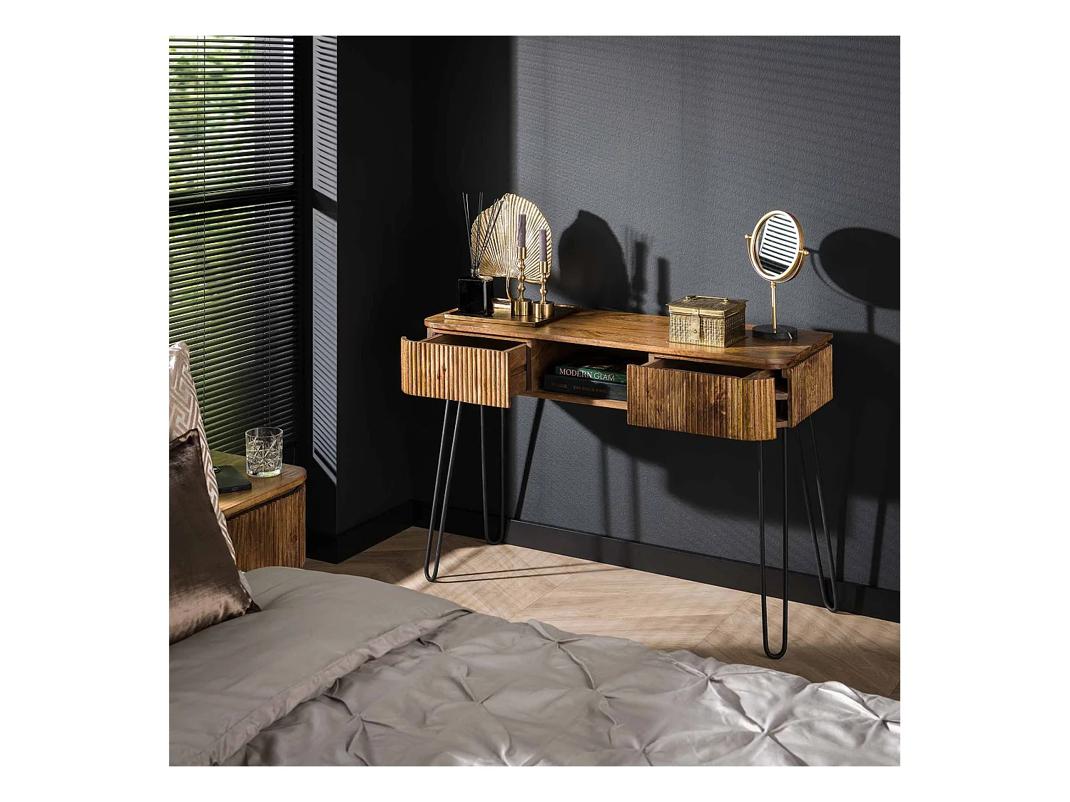 Coiffeuse Wave - 2 tiroirs - Bois de manguier - Couleur sable