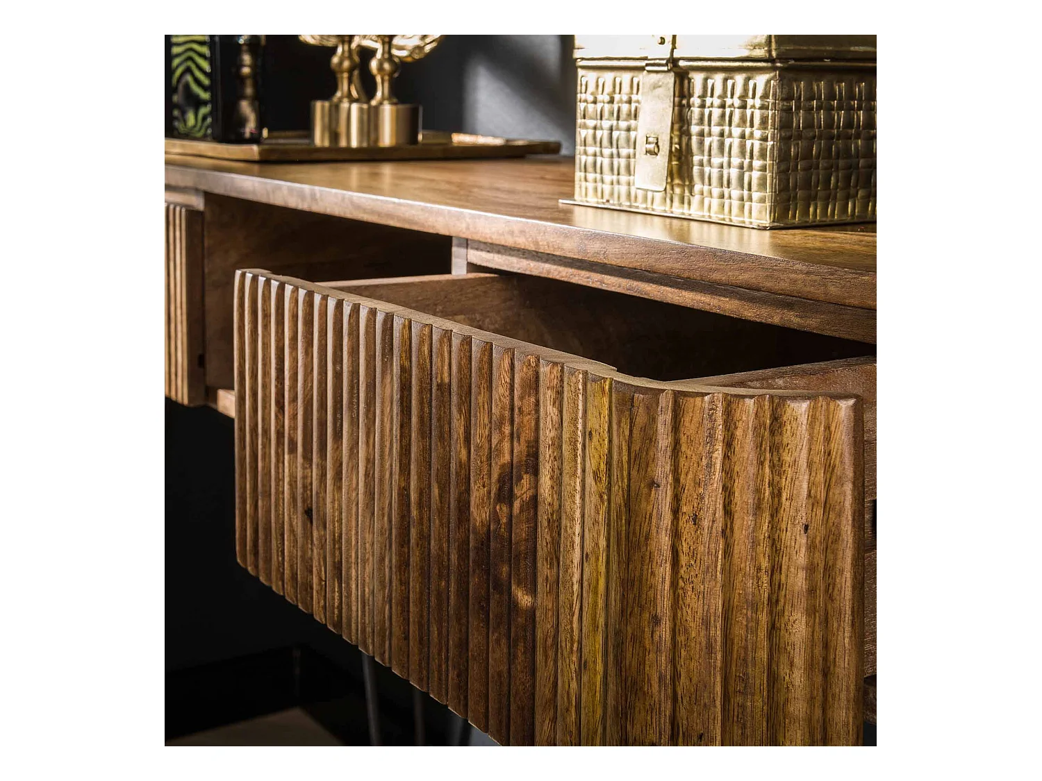 Coiffeuse Wave - 2 tiroirs - Bois de manguier - Couleur sable