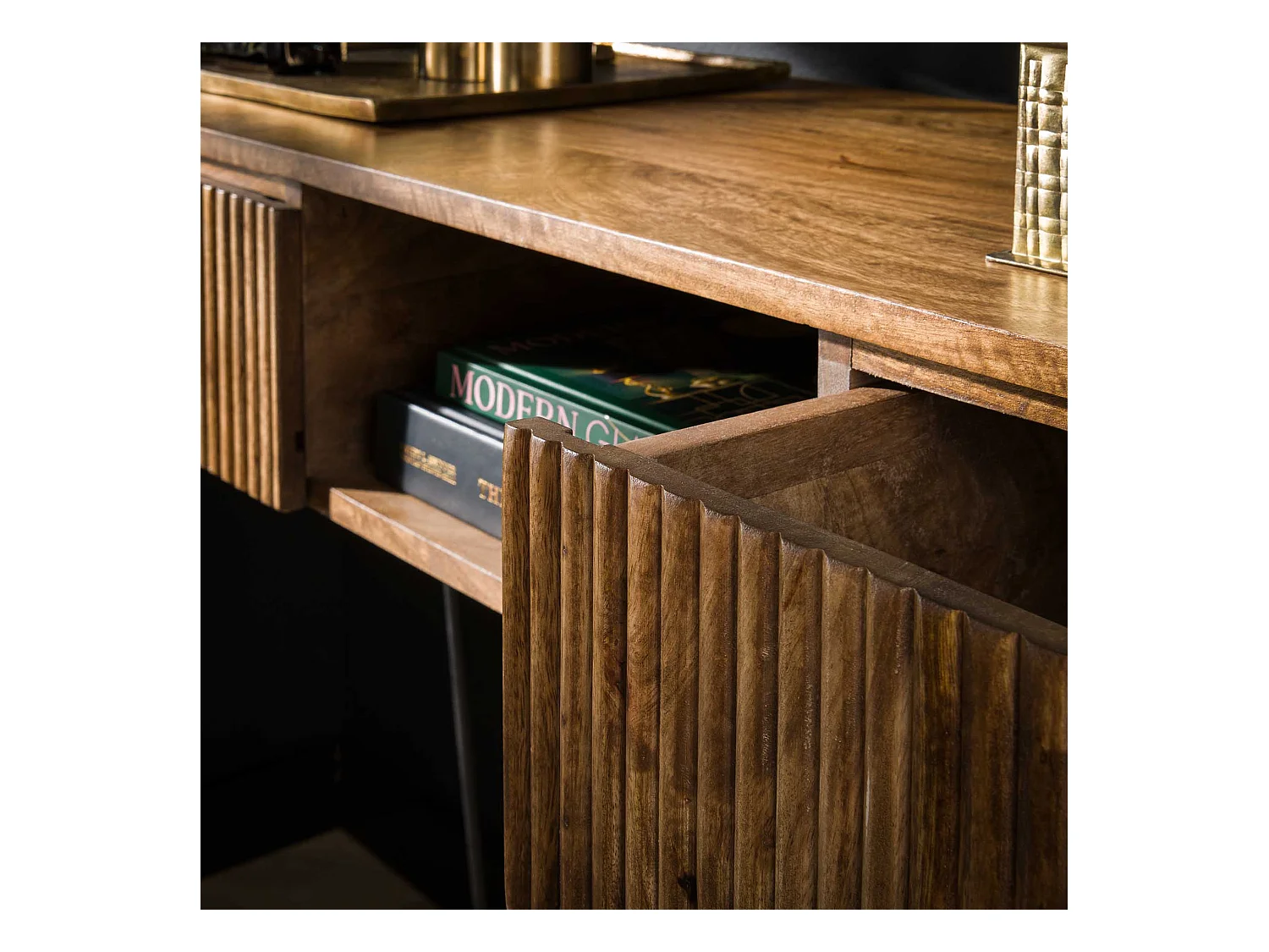 Coiffeuse Wave - 2 tiroirs - Bois de manguier - Couleur sable