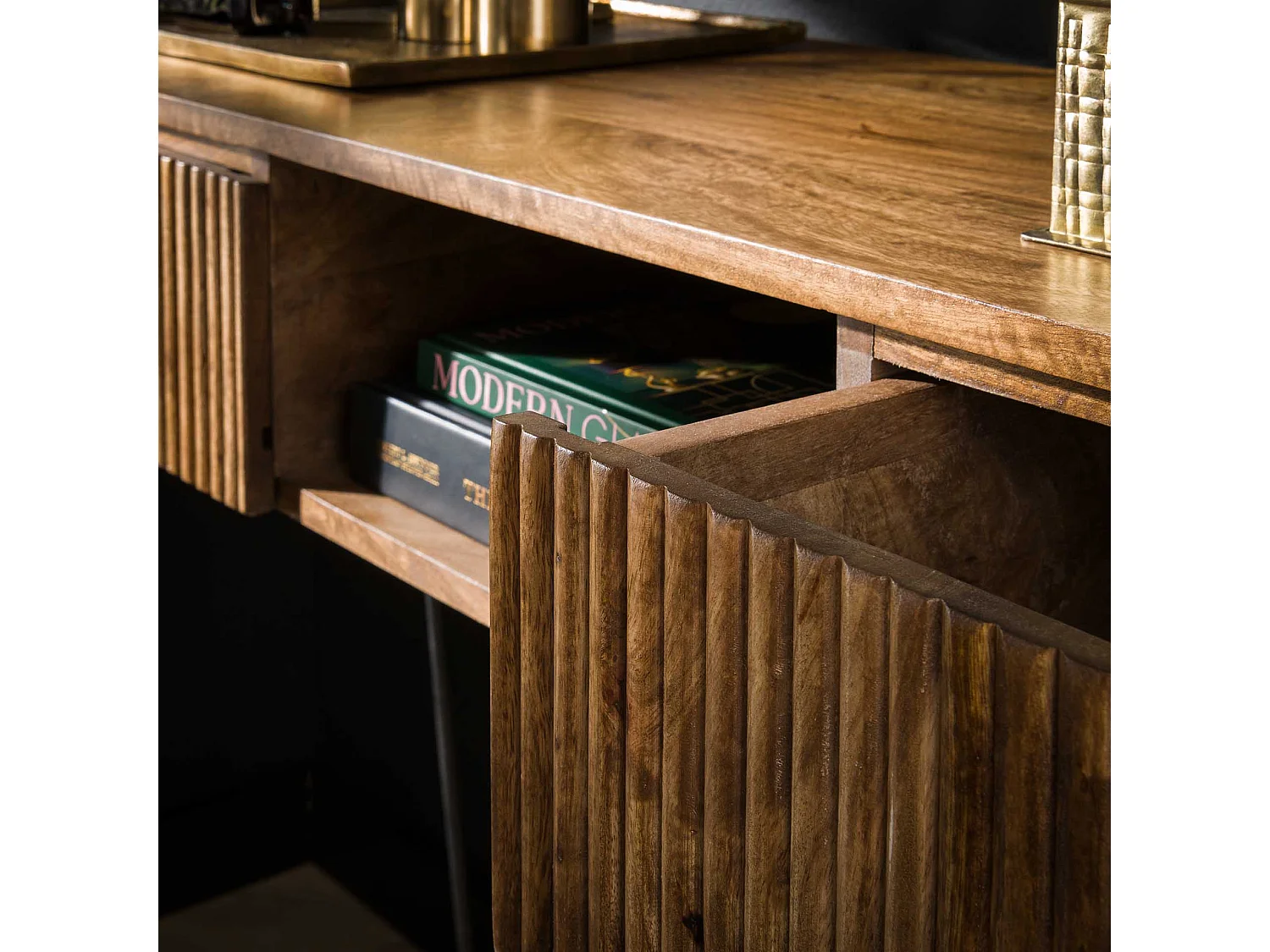 Coiffeuse Wave - 2 tiroirs - Bois de manguier - Couleur sable