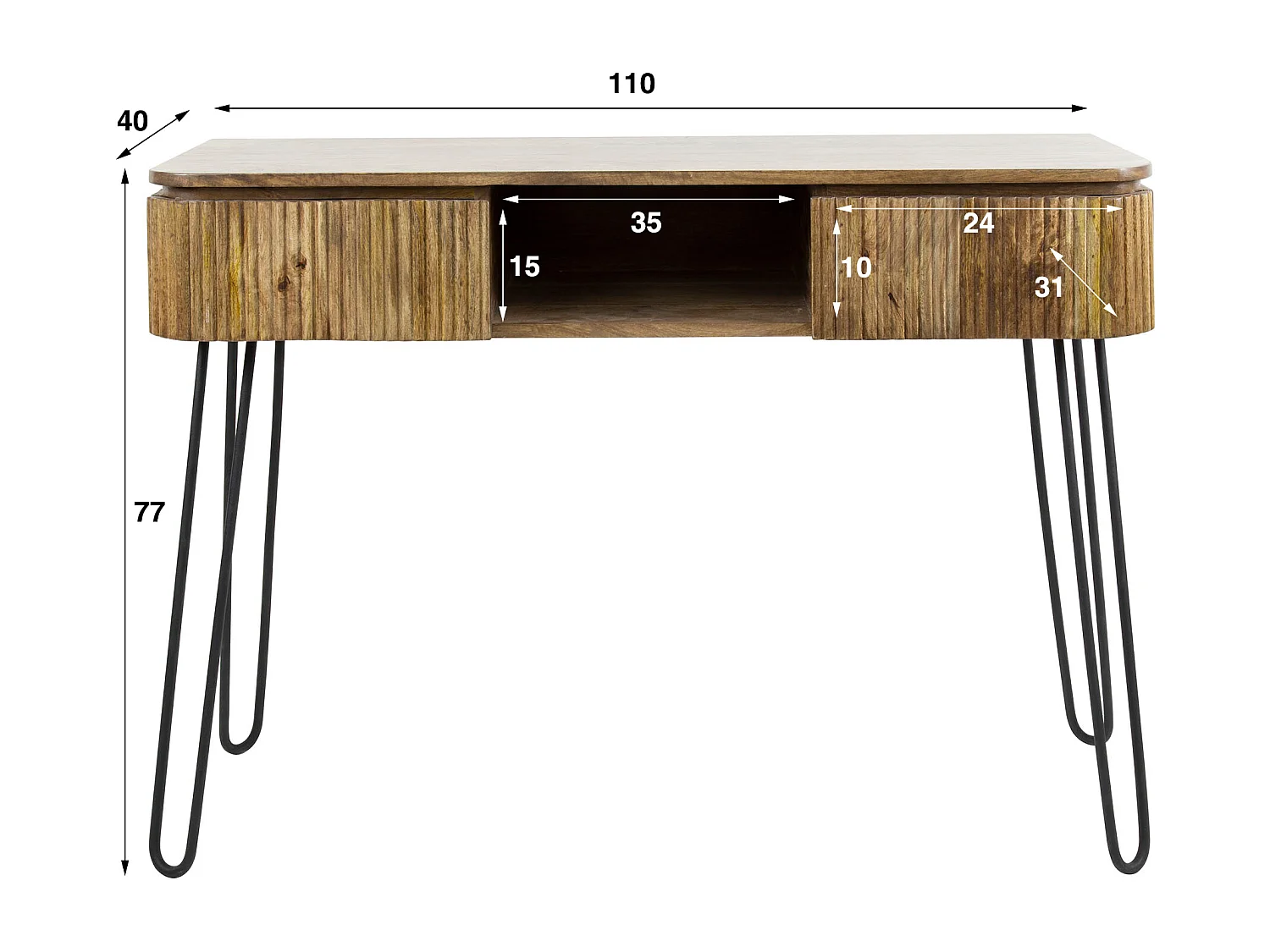 Coiffeuse Wave - 2 tiroirs - Bois de manguier - Couleur sable