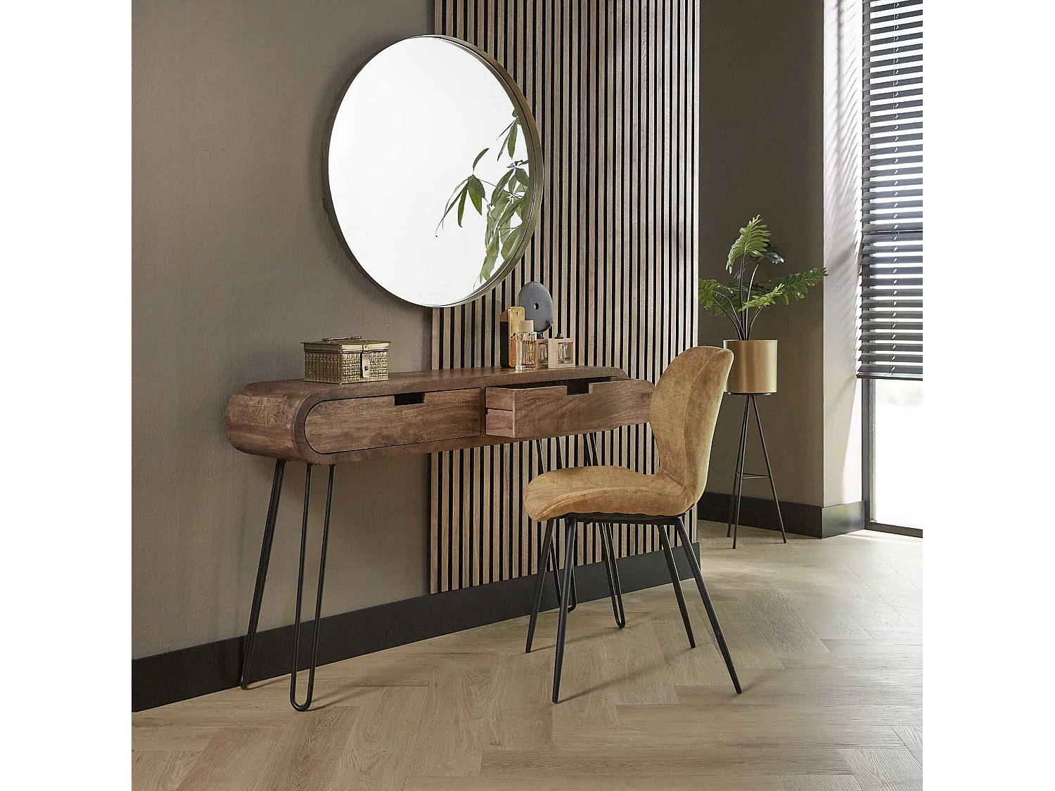 Coiffeuse tonneau - 2 tiroirs - Bois - 120 x 30 x 76 cm