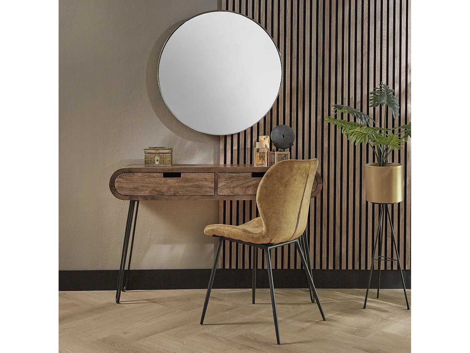 Coiffeuse tonneau - 2 tiroirs - Bois - 120 x 30 x 76 cm