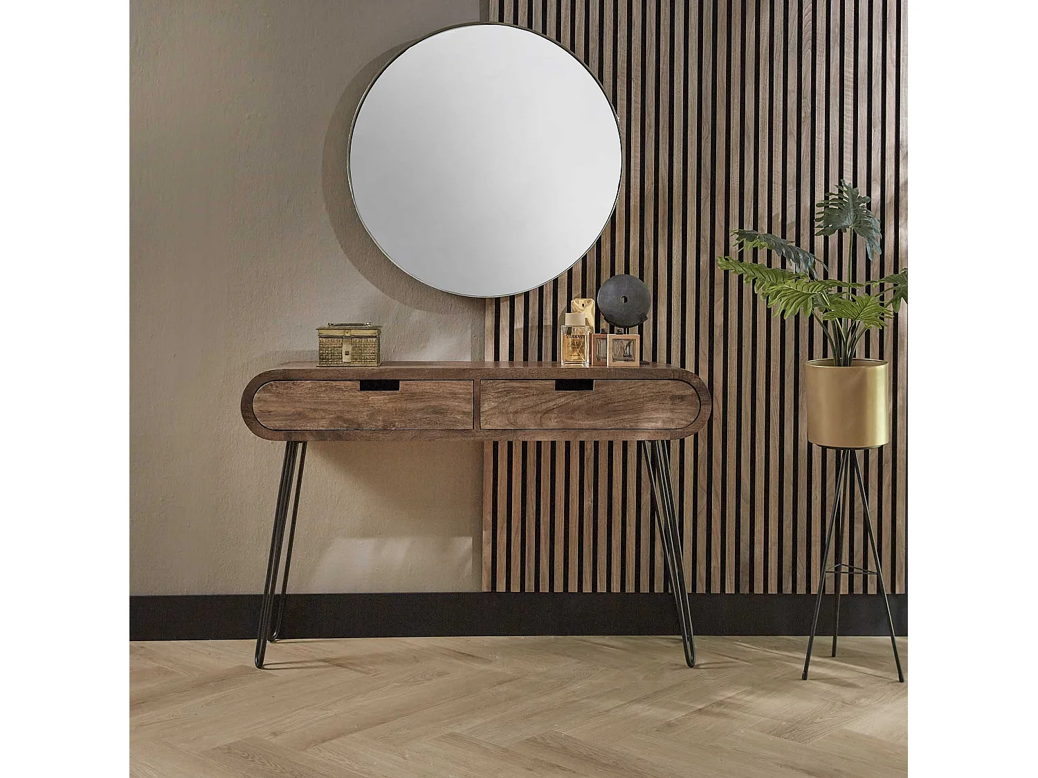 Coiffeuse tonneau - 2 tiroirs - Bois - 120 x 30 x 76 cm