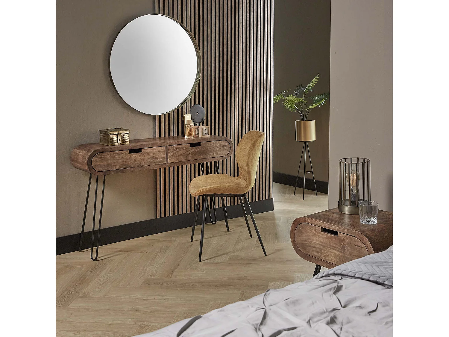 Coiffeuse tonneau - 2 tiroirs - Bois - 120 x 30 x 76 cm