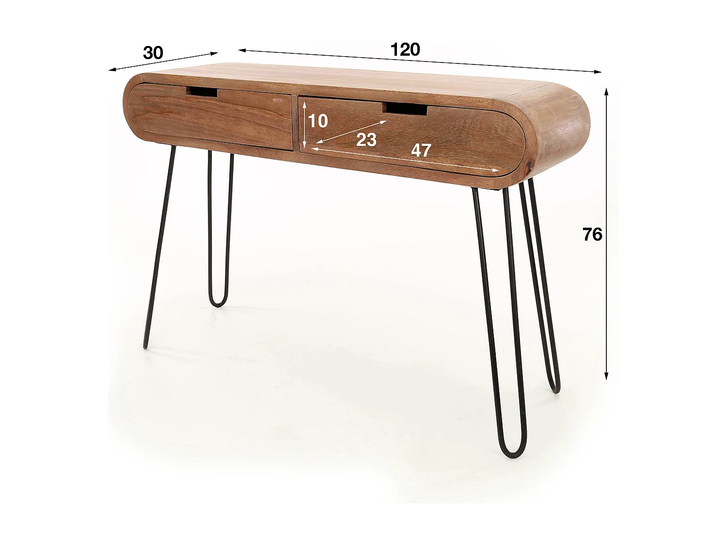 Coiffeuse tonneau - 2 tiroirs - Bois - 120 x 30 x 76 cm