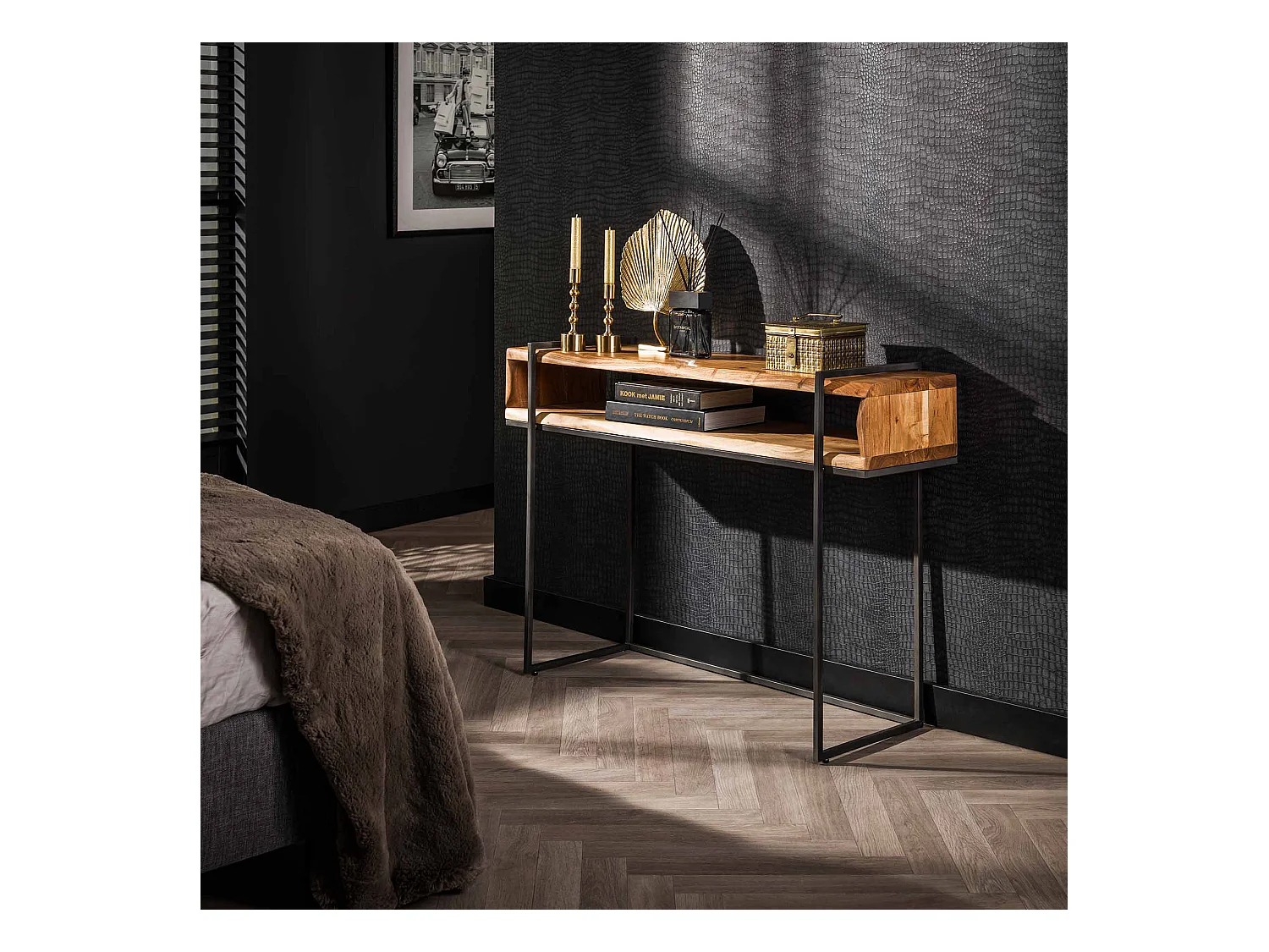 Coiffeuse Edge Open Compartment - Bois d'acacia - 110 cm