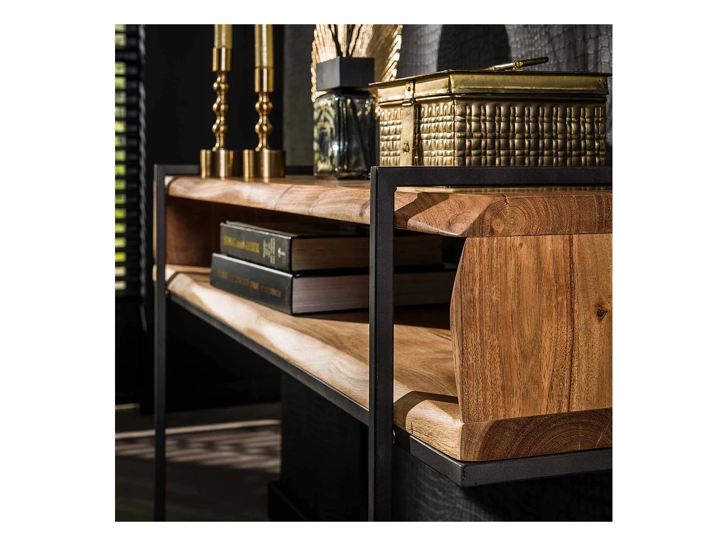 Coiffeuse Edge Open Compartment - Bois d'acacia - 110 cm