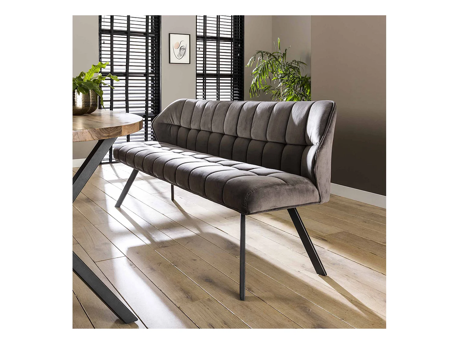 Banc de salle à manger Raster - 180 cm de large - 3 personnes - gris