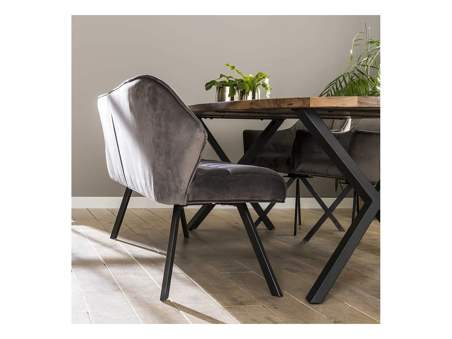 Banc de salle à manger Raster - 180 cm de large - 3 personnes - gris