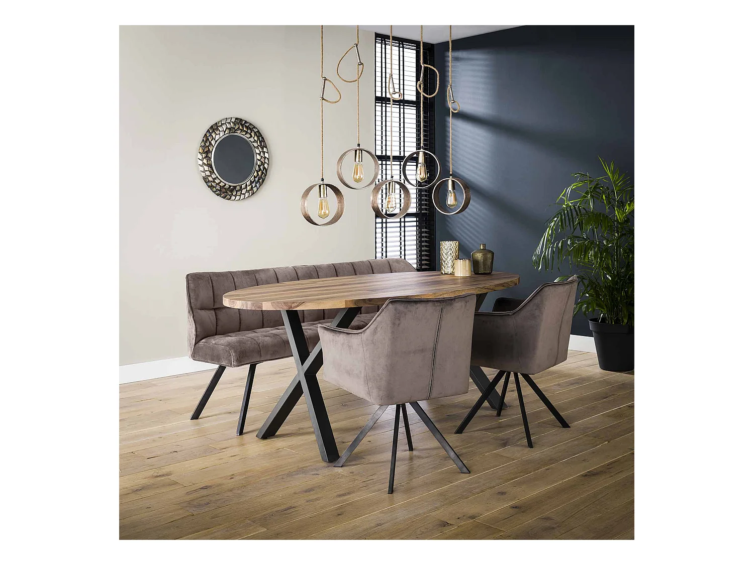 Banc de salle à manger Raster - 180 cm de large - 3 personnes - gris