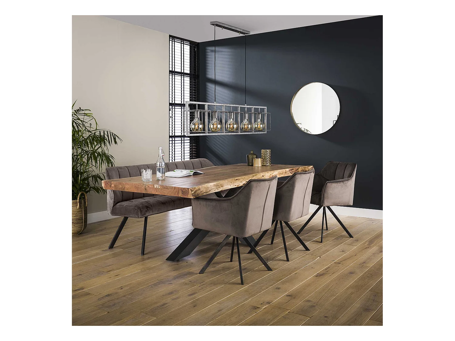 Banc de salle à manger Raster - 180 cm de large - 3 personnes - gris