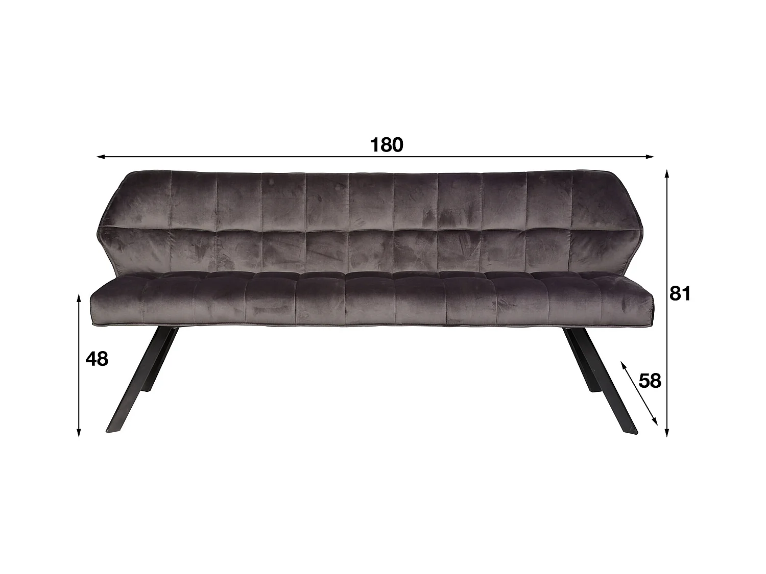 Banc de salle à manger Raster - 180 cm de large - 3 personnes - gris