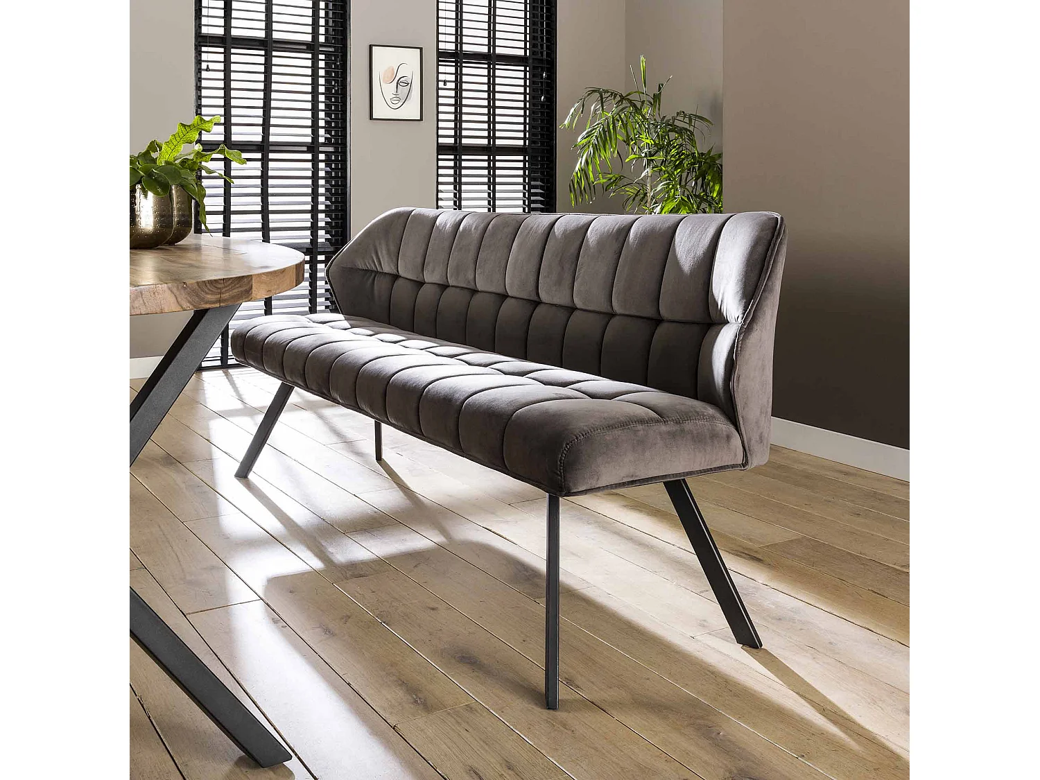 Banc de salle à manger Raster - 180 cm de large - 3 personnes - gris