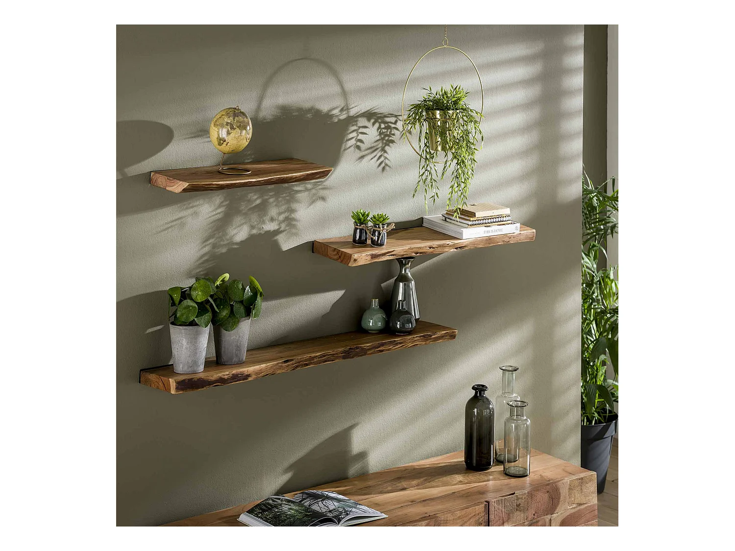 Wandplank Edge - 90cm Breed - Acaciahout - Bruin