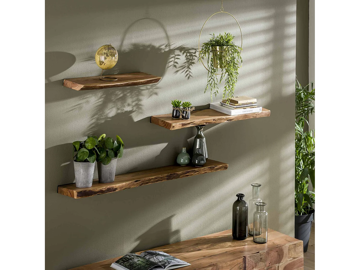 Wandplank Edge - 90cm Breed - Acaciahout - Bruin