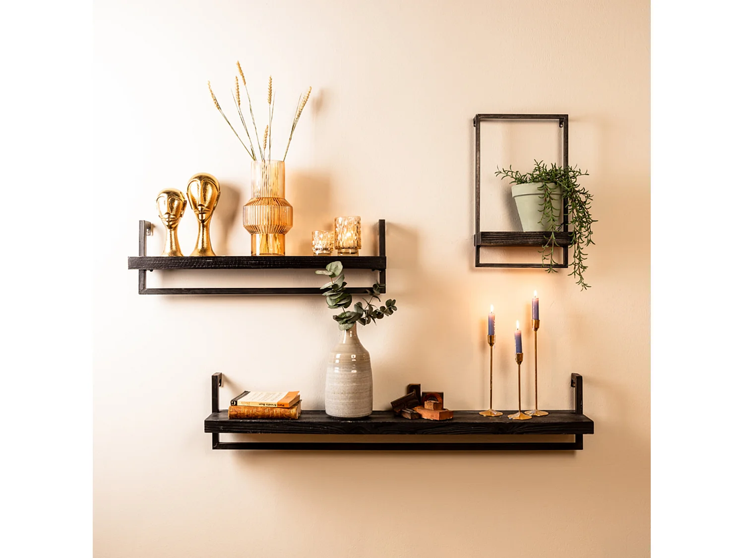 Wandplank MADDISON - 60x15x30cm - Zwart