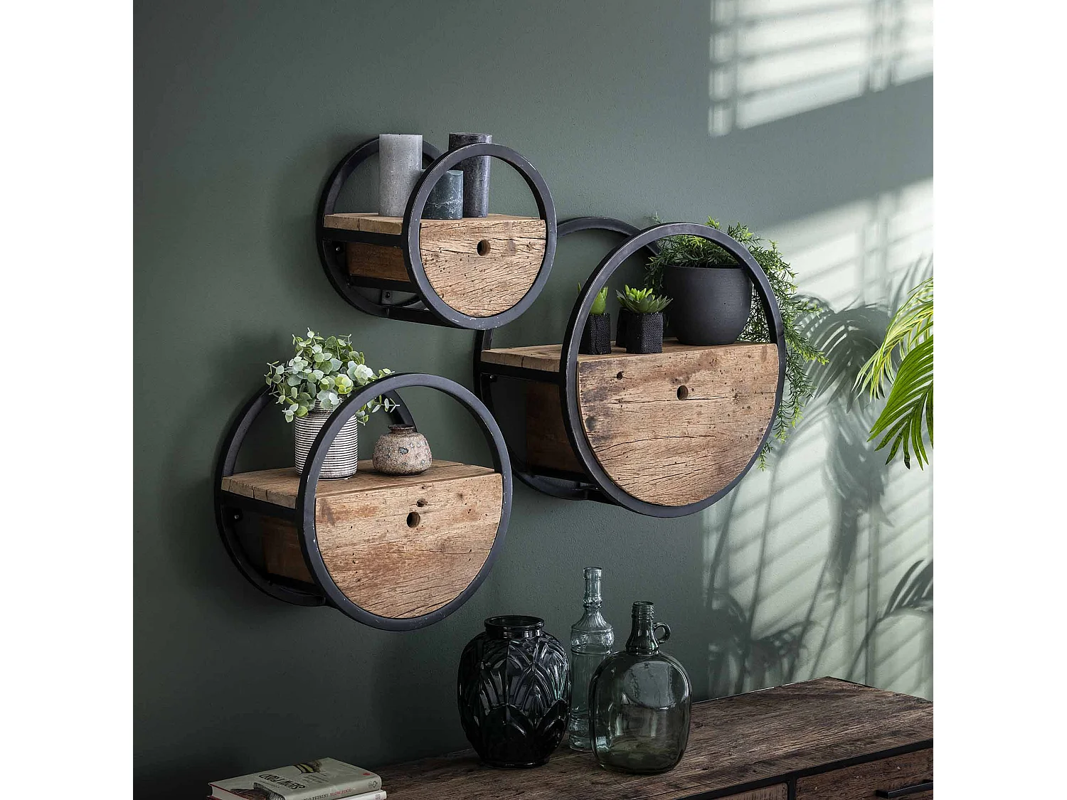 Wandschap Circular - Ø40 - Met Lade - Hout