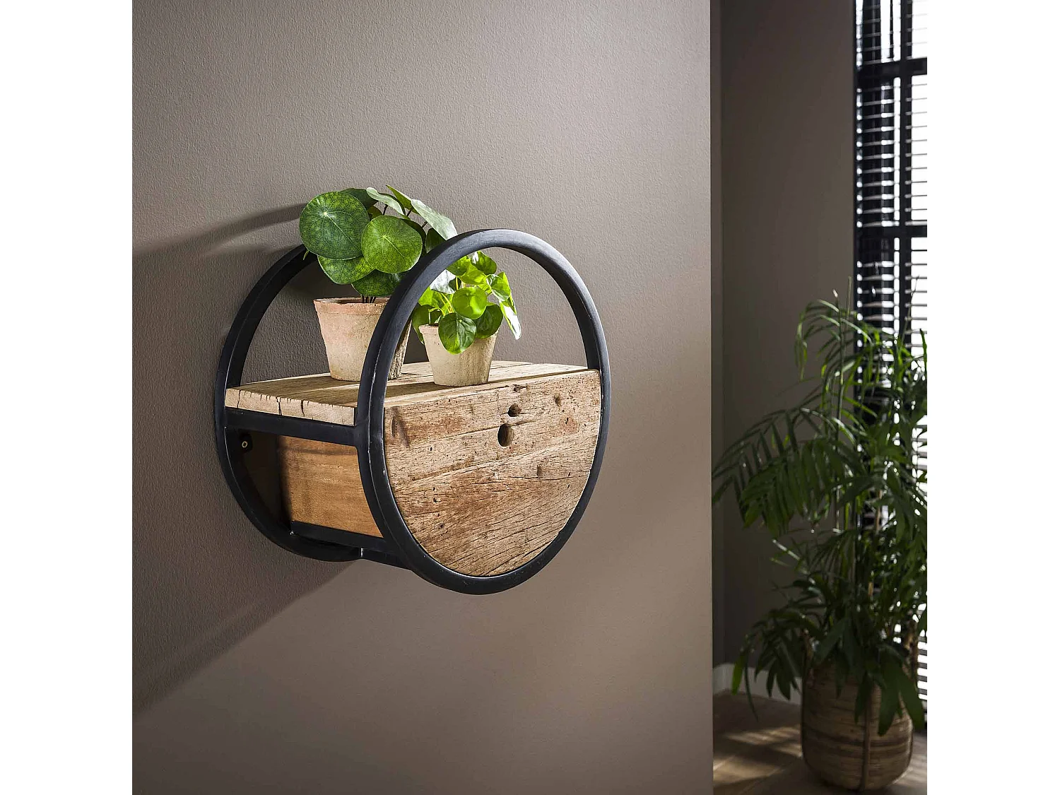 Wandschap Circular - Ø40 - Met Lade - Hout