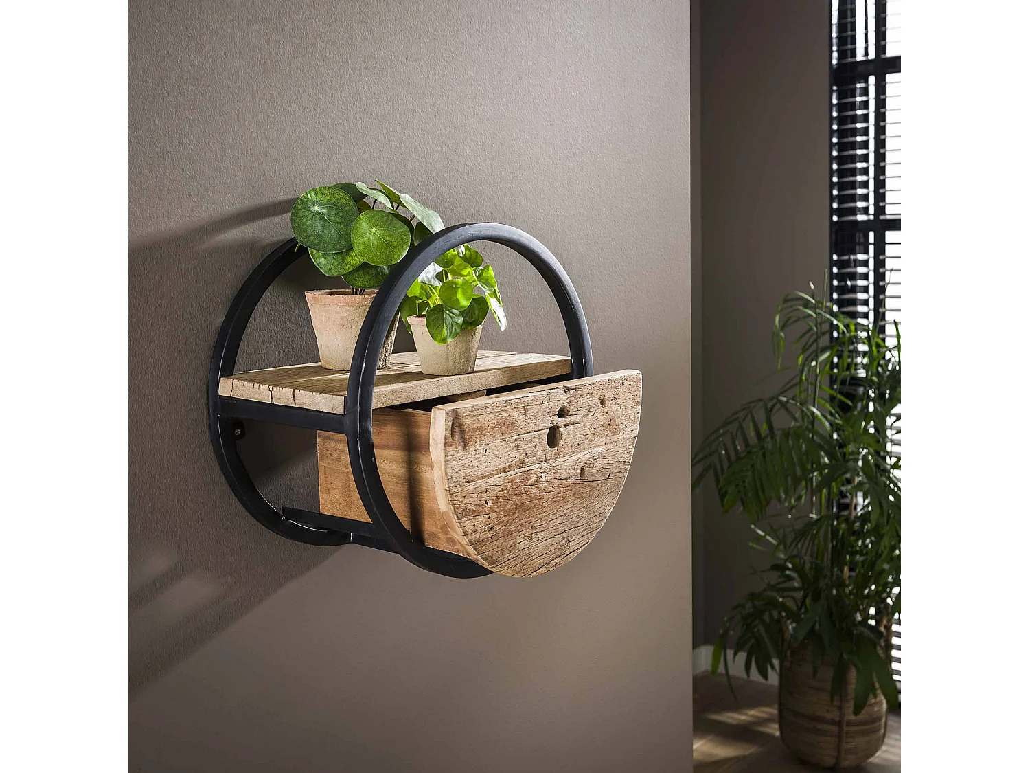 Wandschap Circular - Ø40 - Met Lade - Hout