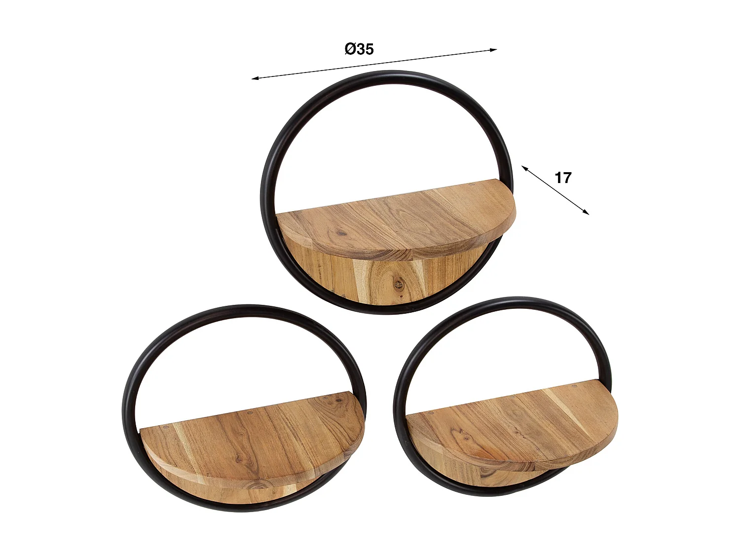Wandschap Rond Set-3 - Massief Acacia Naturel