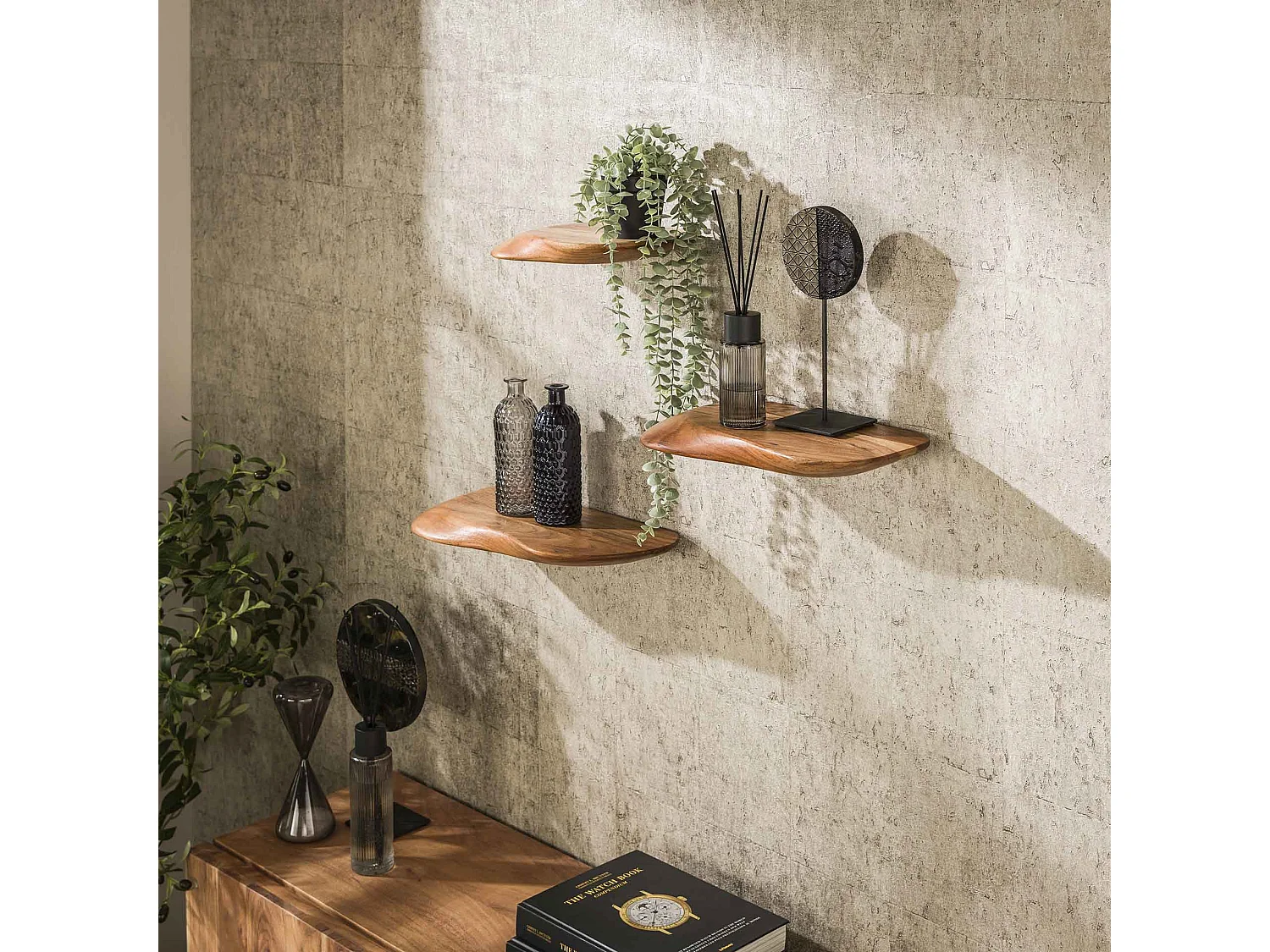 Wandschap Organic - Massief Acacia Naturel - Set van 3