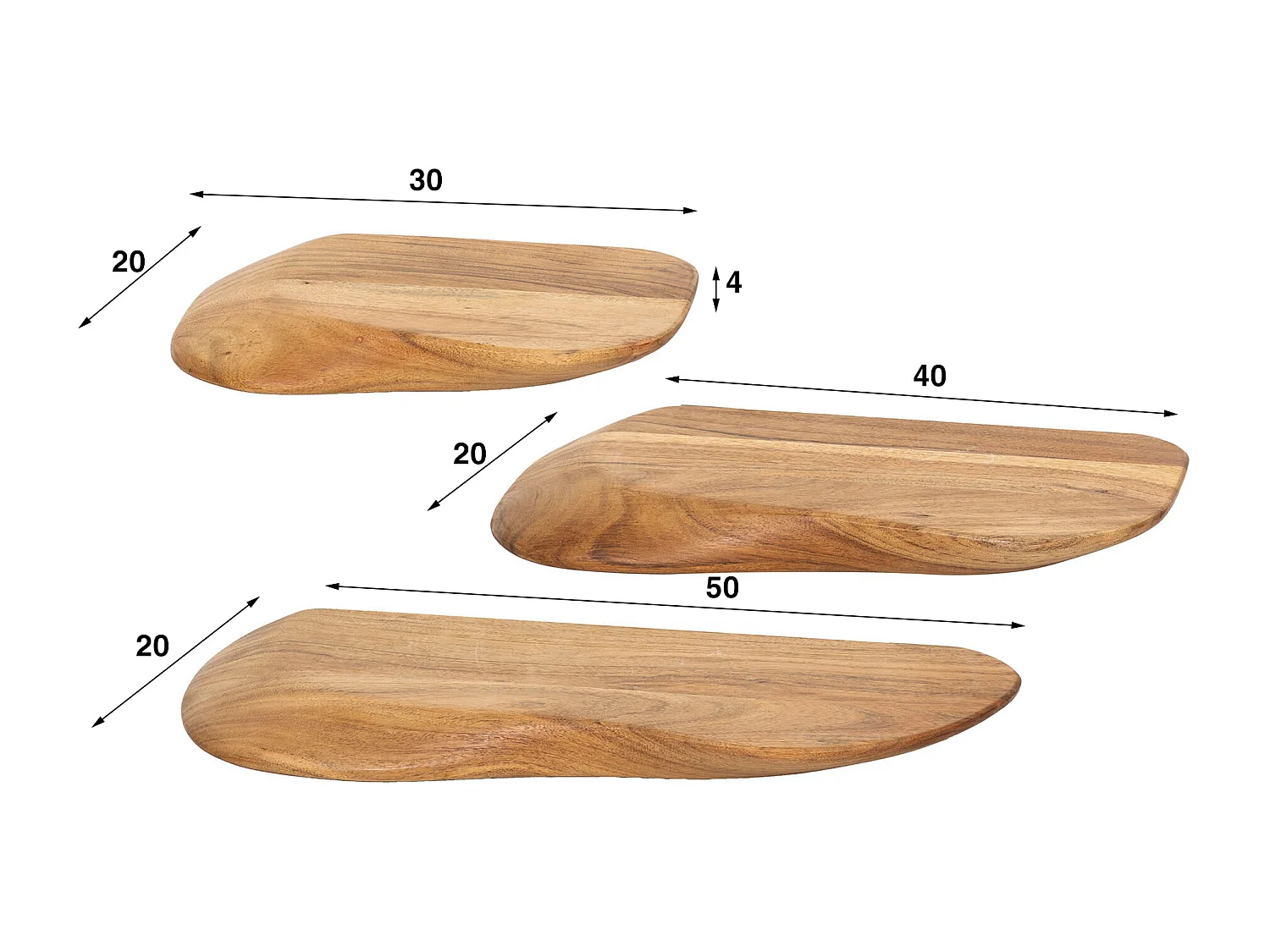 Wandschap Organic - Massief Acacia Naturel - Set van 3