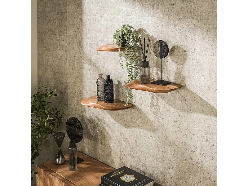 Wandschap Organic - Massief Acacia Naturel - Set van 3