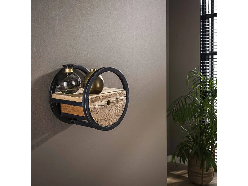 Wandschap Circular - Ø30 - Met Lade - Hout - Bruin