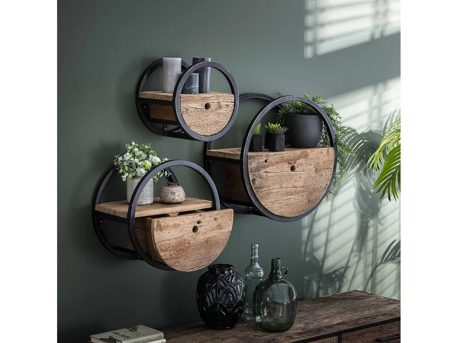 Wandschap Circular - Ø30 - Met Lade - Hout - Bruin