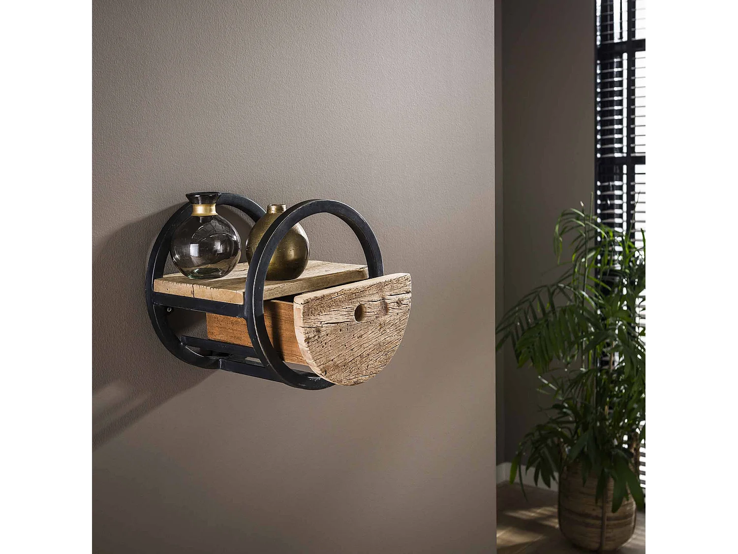 Wandschap Circular - Ø30 - Met Lade - Hout - Bruin