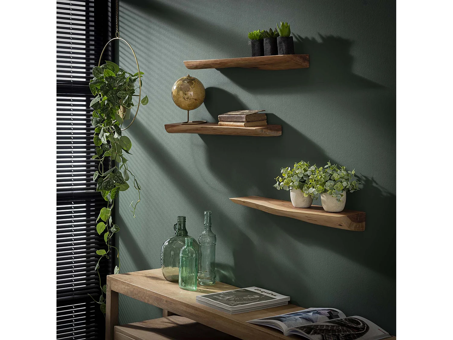 Wandschap Edge - 60cm - Set van 3 - Bruin