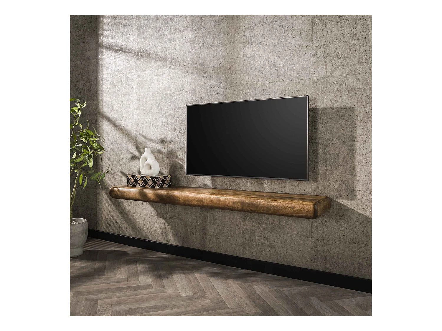 Wandplank Sleek 170cm - Massief Mango Zandkleur