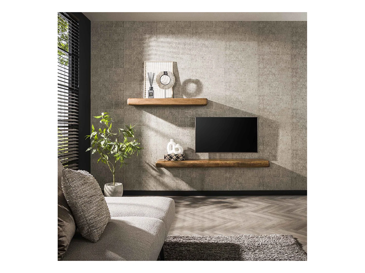 Wandplank Sleek 170cm - Massief Mango Zandkleur