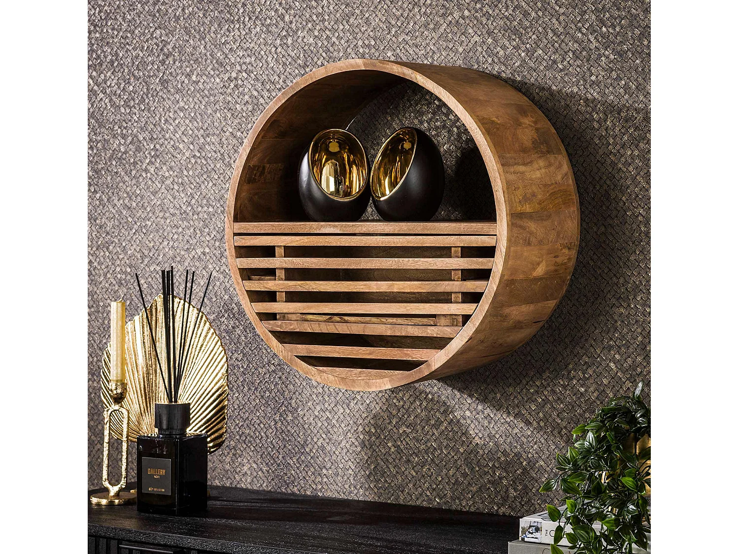 Wandschap Tweak Ø50 - Massief Mango Zandkleur