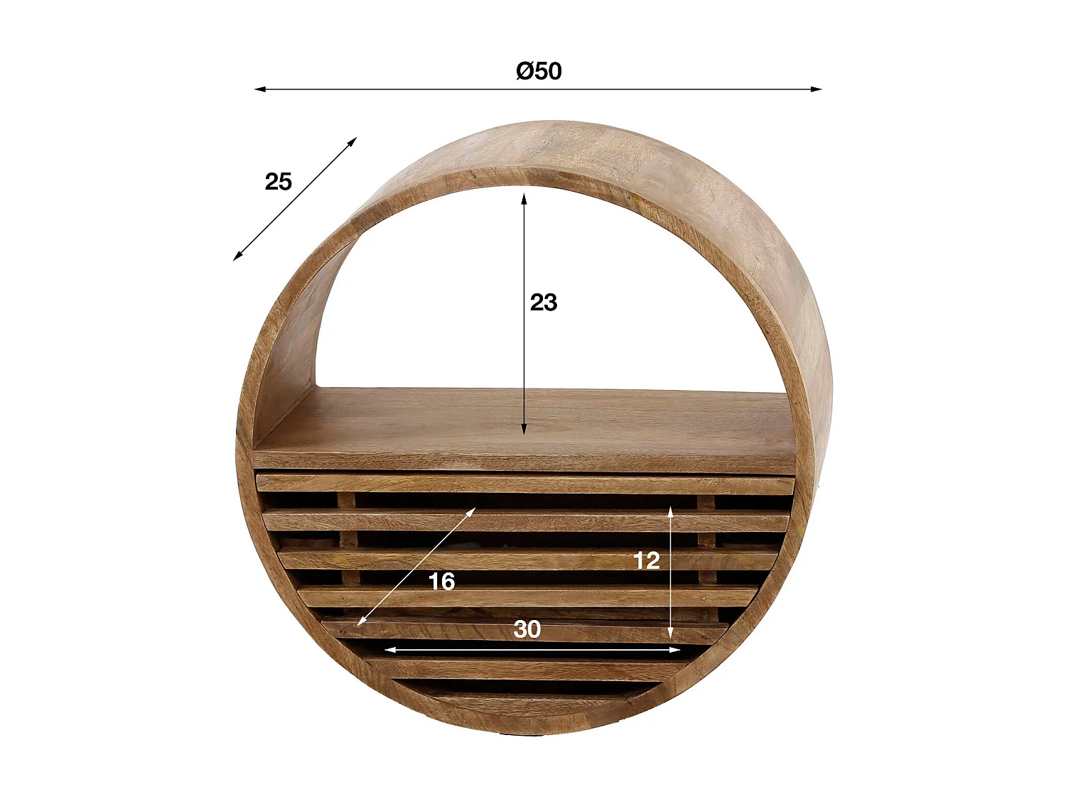 Wandschap Tweak Ø50 - Massief Mango Zandkleur