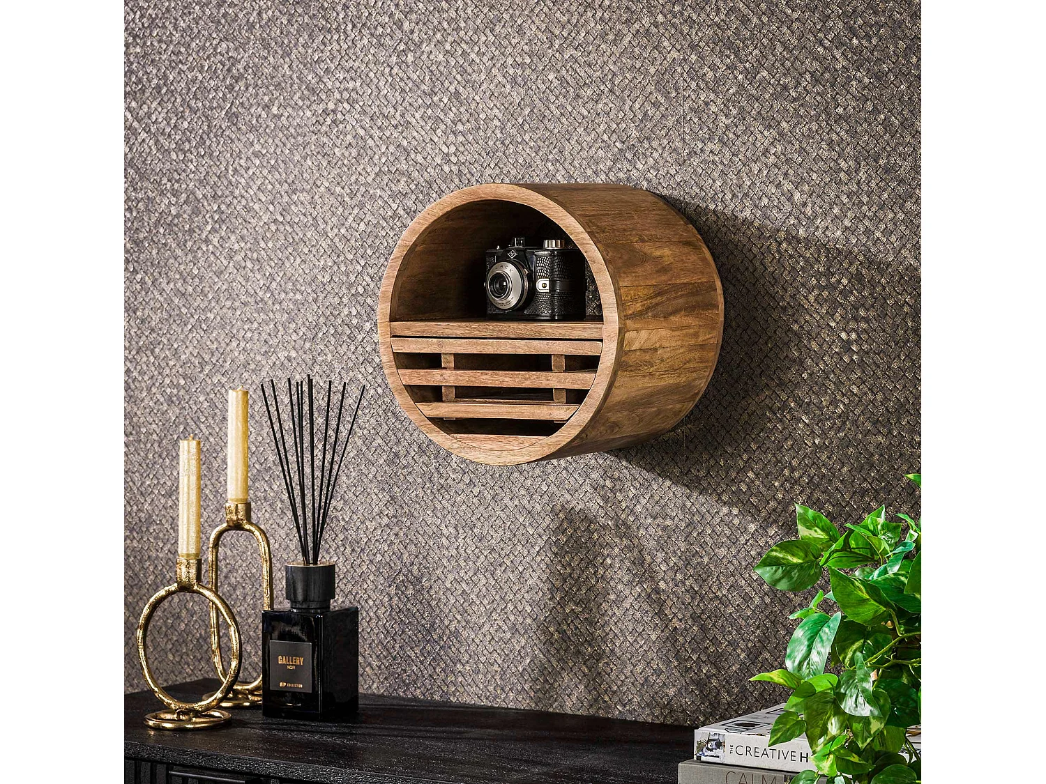 Wandschap Tweak Ø30 - Massief Mango Zandkleur