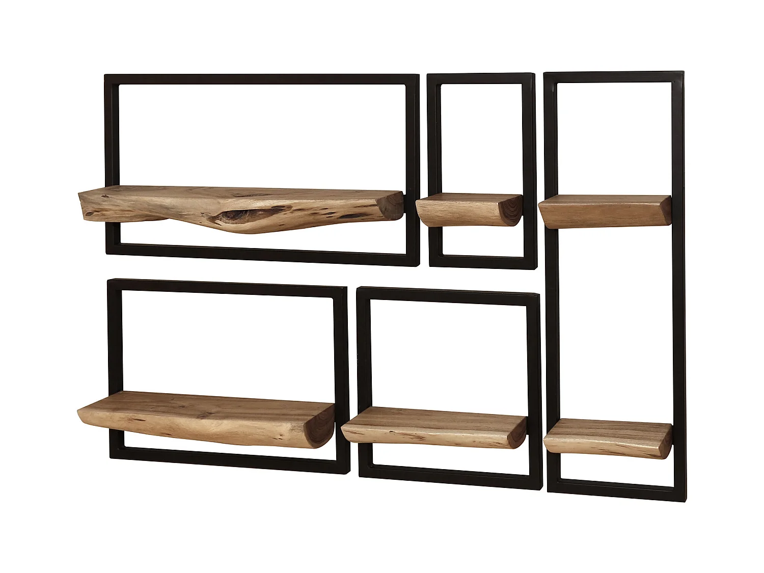Wandschap Set Edge - Massief Acacia Naturel - Set van 5