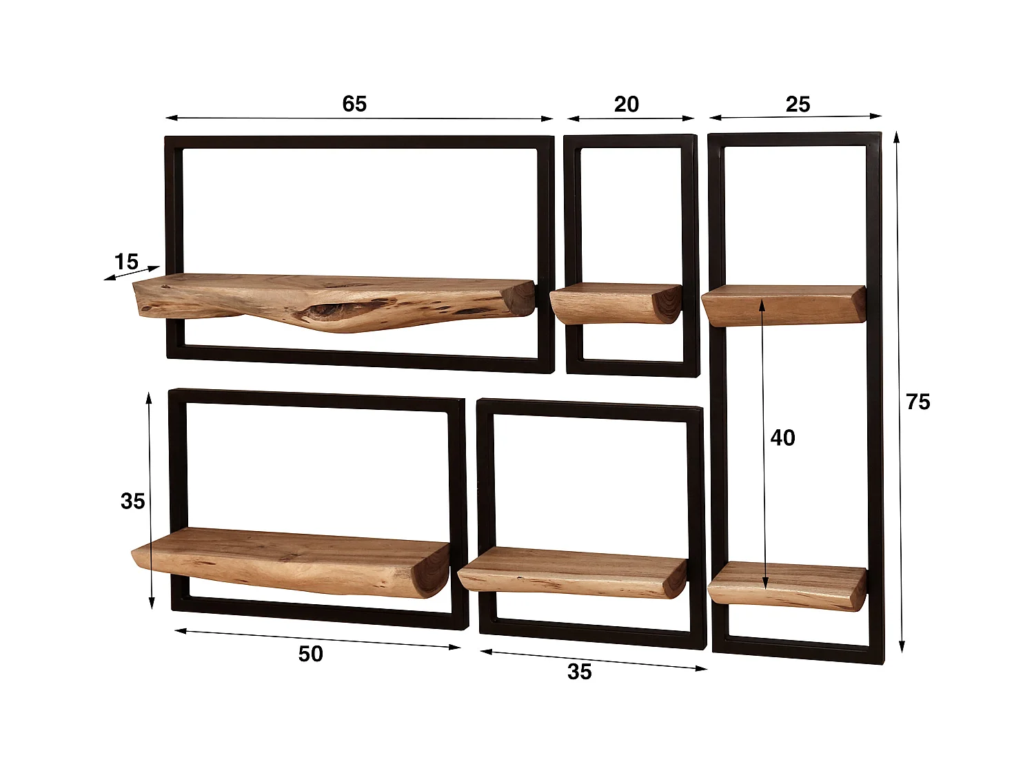 Wandschap Set Edge - Massief Acacia Naturel - Set van 5