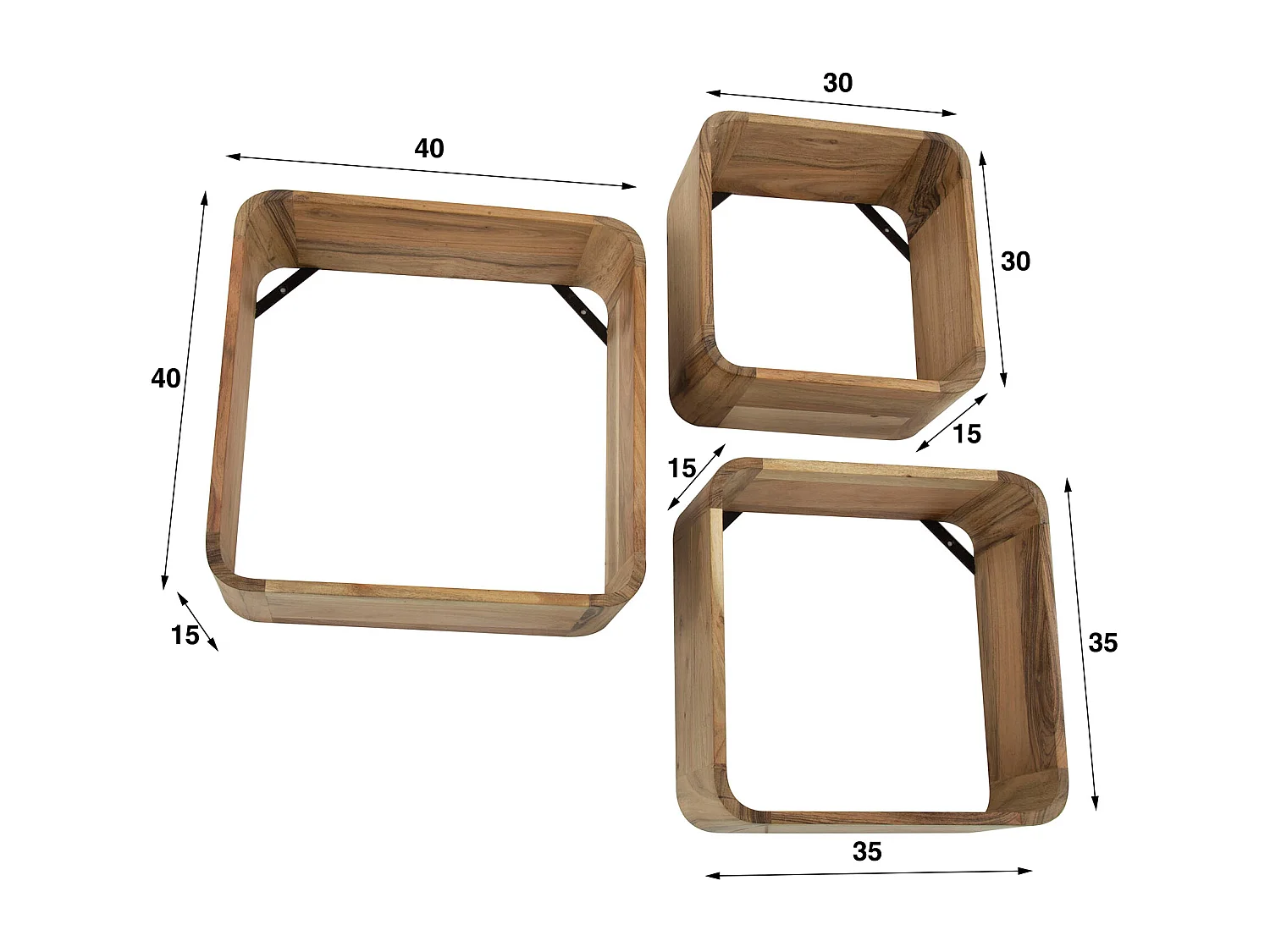 Wandschap Vierkant - Acaciahout - Set van 3