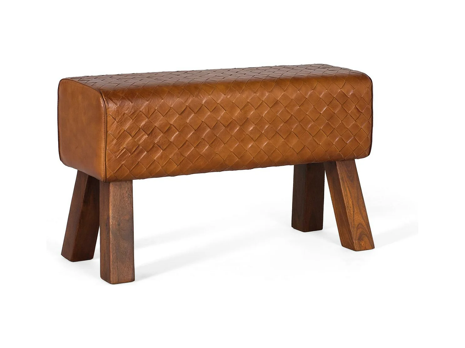 Banc recouvert de cuir et pieds en bois massif