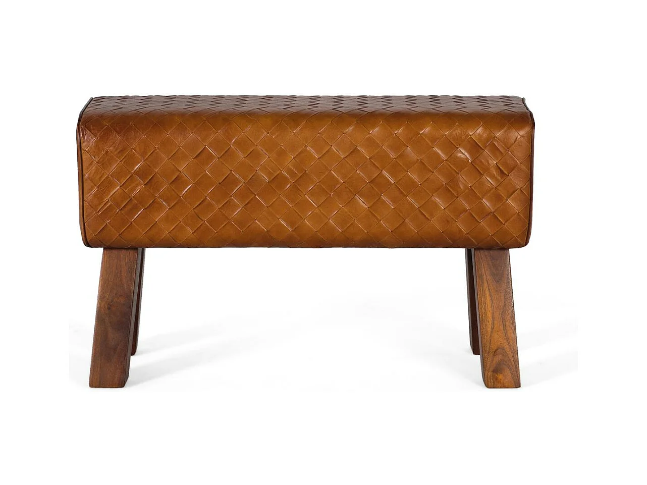 Banc recouvert de cuir et pieds en bois massif