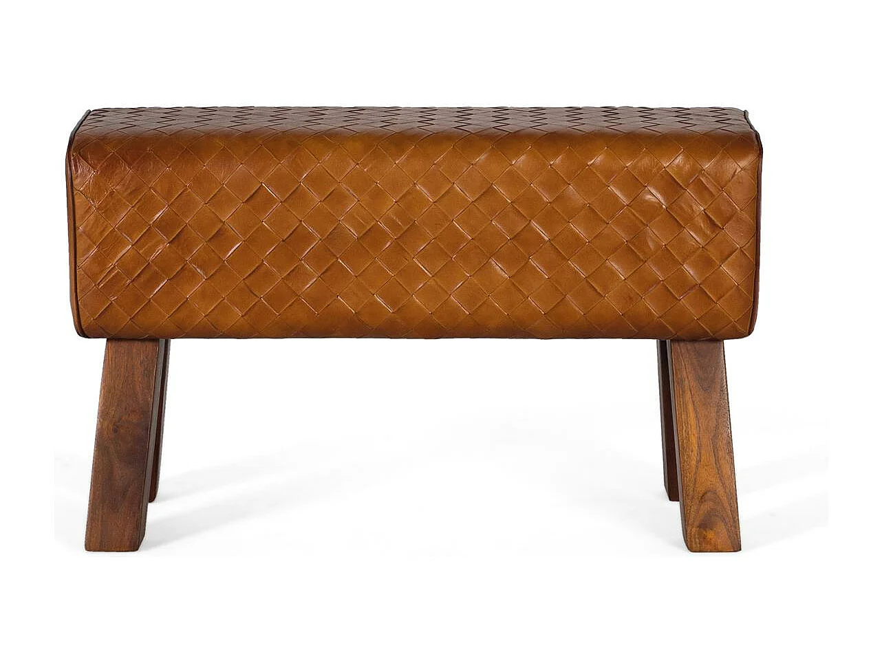 Banc recuvert de cuir et pieds en bois masyw