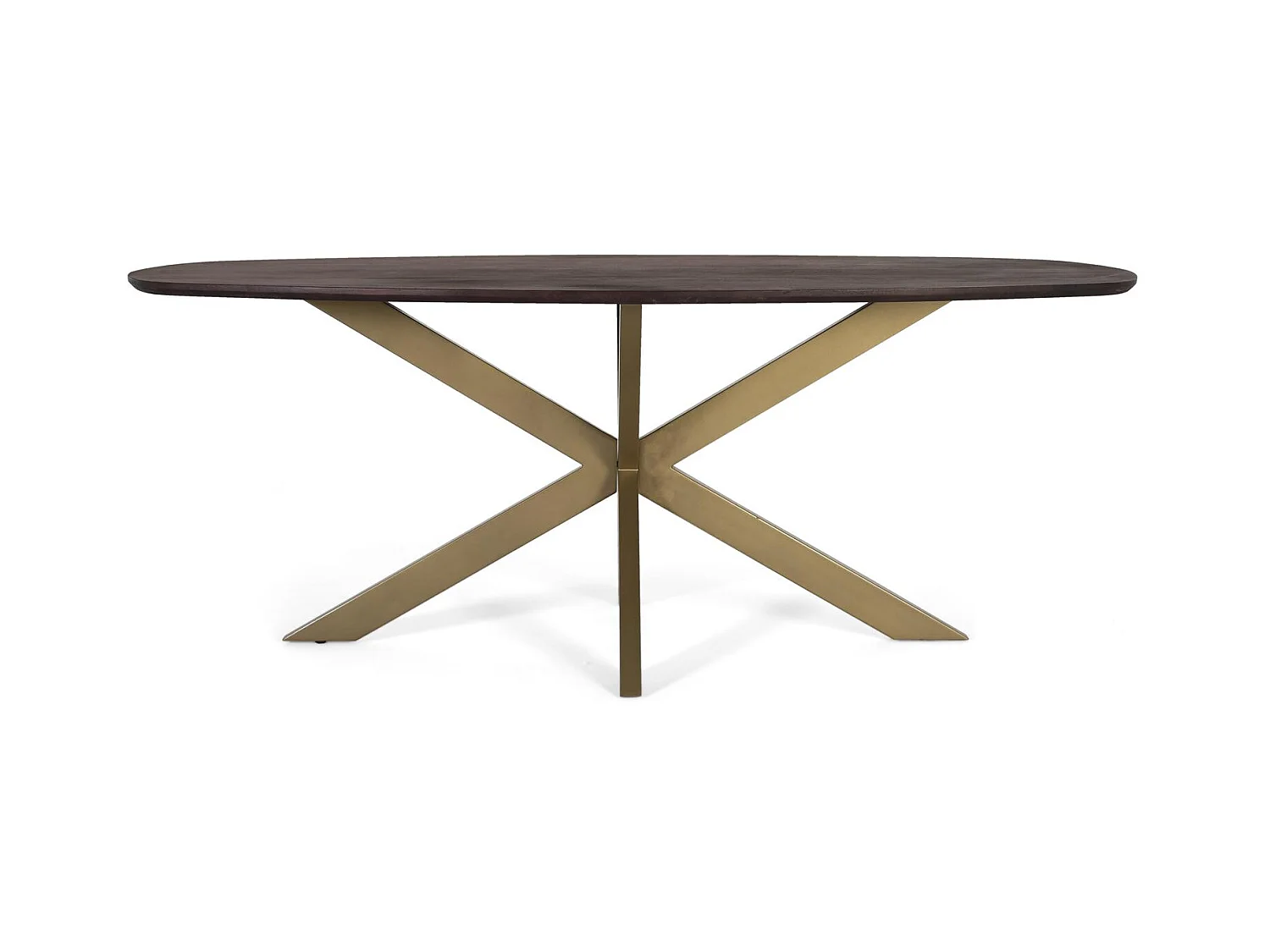 Ovale eettafel in acaciahout en metalen poten 200 cm