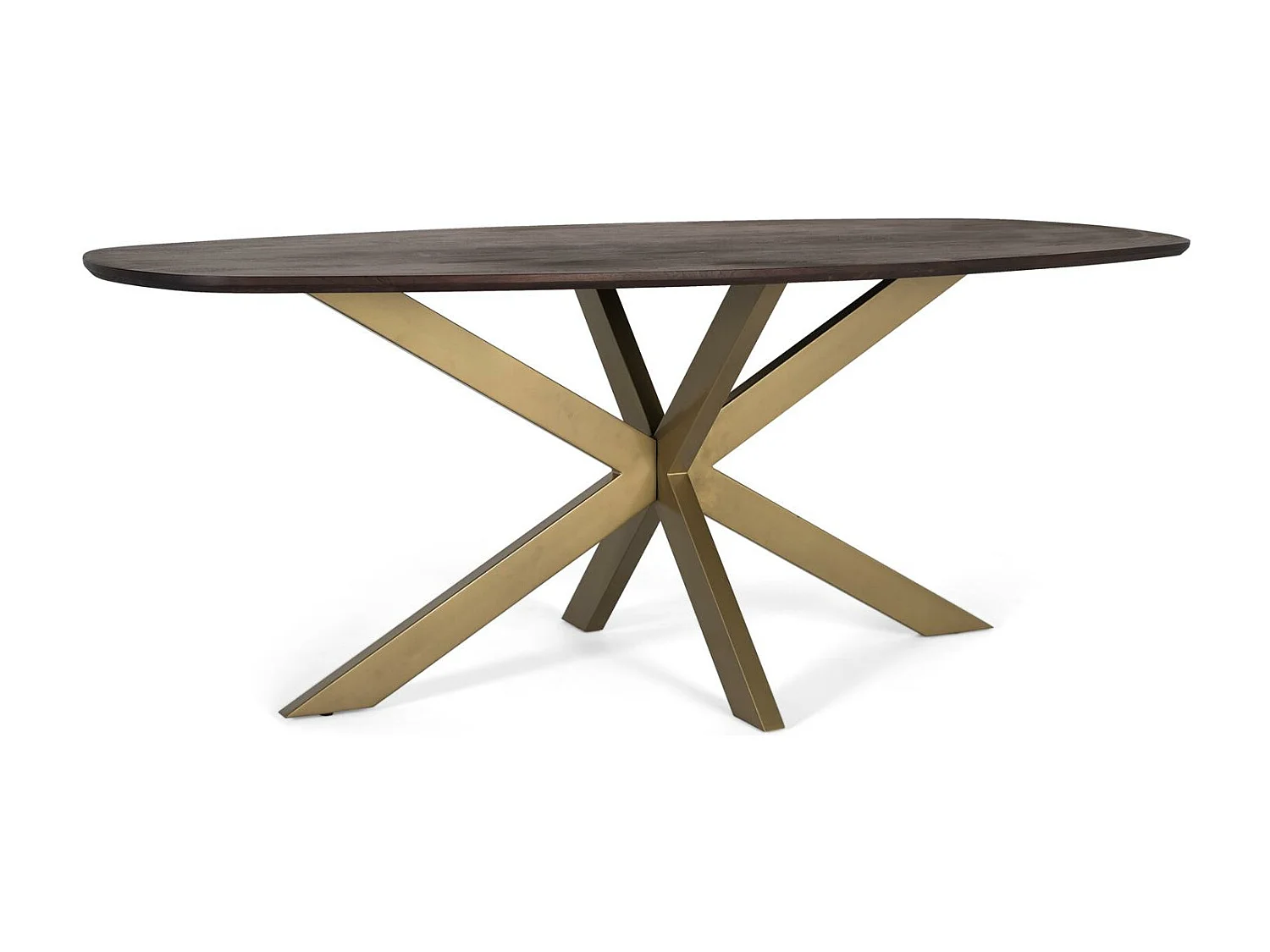 Mesa oval para manjedoura em madeira de acácia com pés de metal, 200 cm