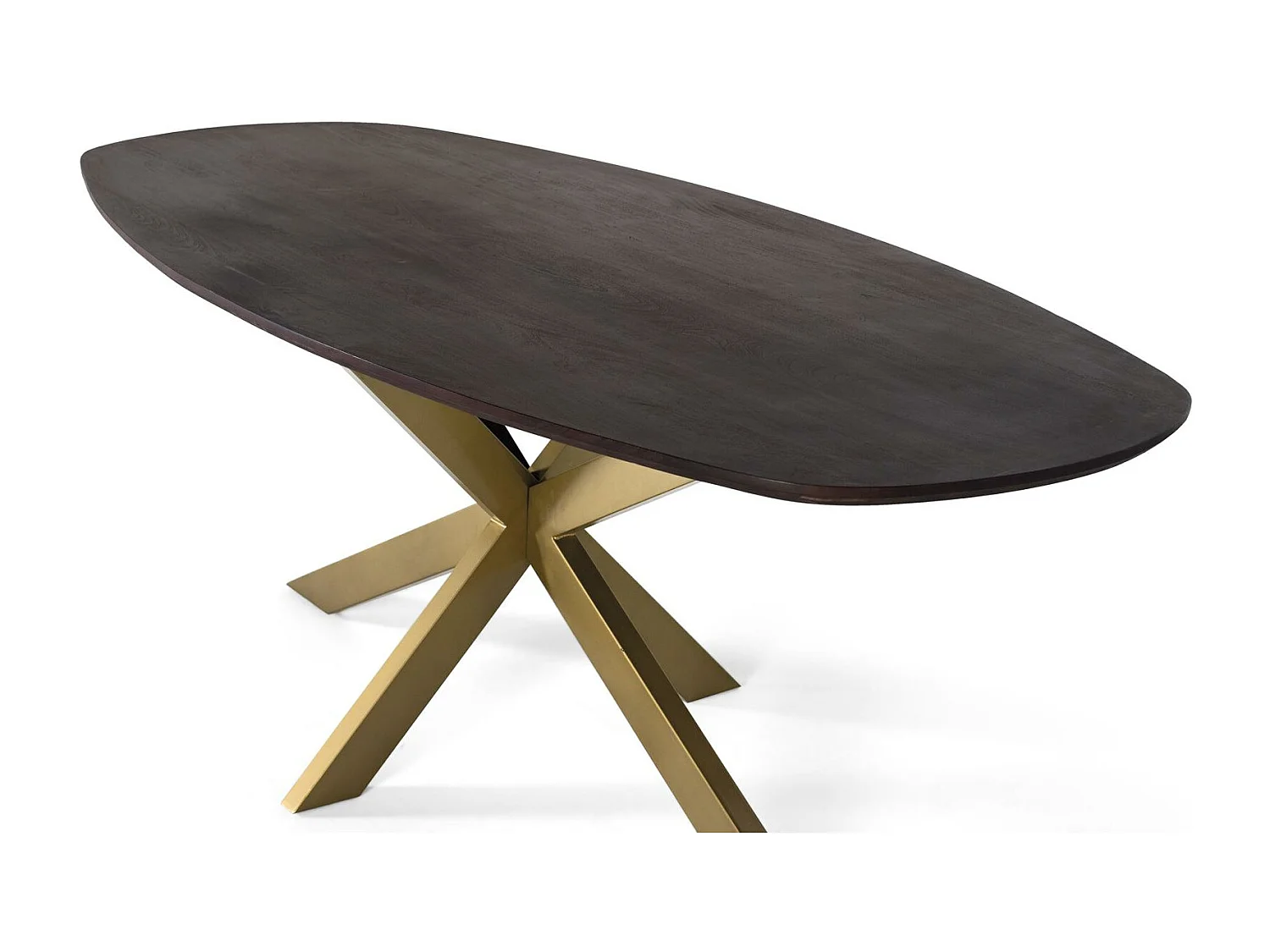 Mesa oval para manjedoura em madeira de acácia com pés de metal, 200 cm