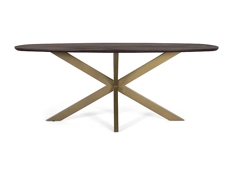 Table à manger ovale en bois d'acacia et pieds en métal 200 cm