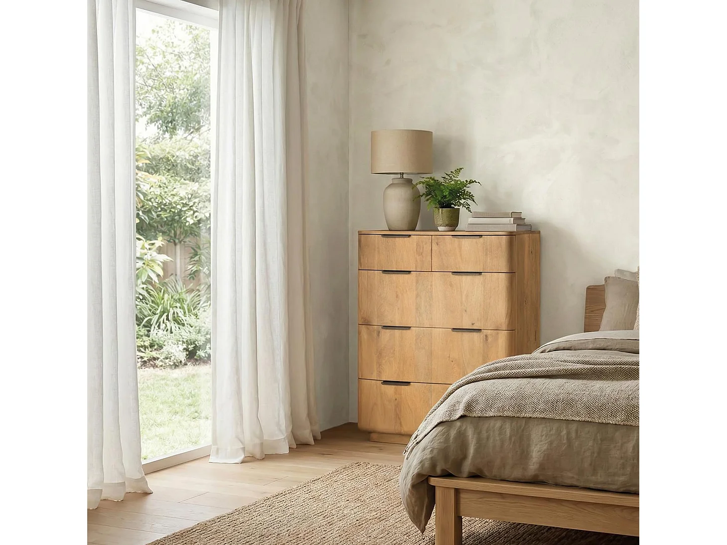 Commode en bois de manguier 85 cm, style rustique moderne - 110 x 85 x 45